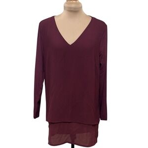 Michael Kors Red Asymmetrical Long Sleeve Blouse‎